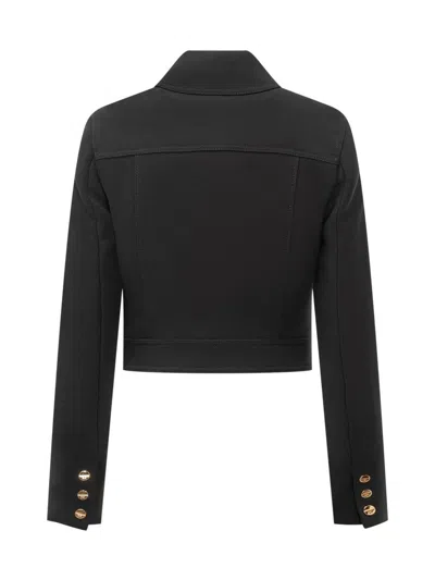 Elisabetta Franchi Jacket In Technical Fabric With Faux Leather Details In Black