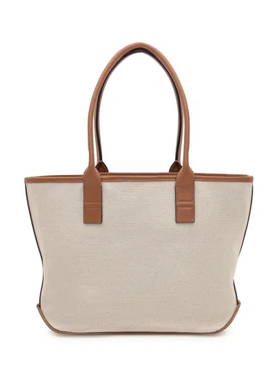 Hogan Address Small Shopping Bag In Beige Canvas In Red