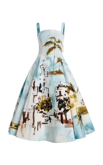 Oscar De La Renta Dominican Landscape Printed Cotton-poplin Midi Dress In Multi