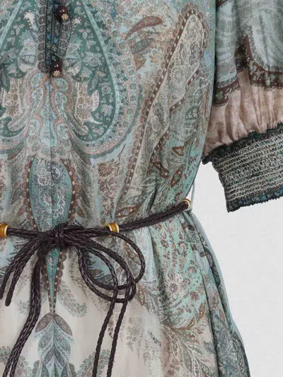 Zimmermann Womens Tapestry Teal Multi Wanderlust Billow Puffed-short-sleeves Silk Midi Dress In Gray