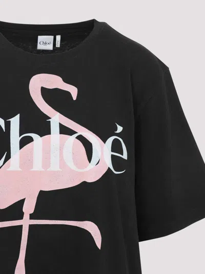 Chloé Women Black Crewneck T-shirt With Maxi Logo Print On The Front In Cotton Woman In Black