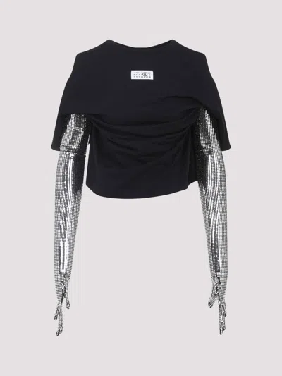 Mm6 Maison Margiela Short-sleeve Black T-shirt With Disco-style Gloves