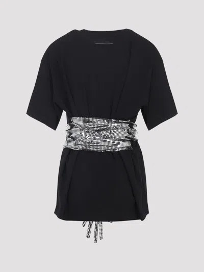 Mm6 Maison Margiela Short-sleeve Black T-shirt With Disco-style Gloves