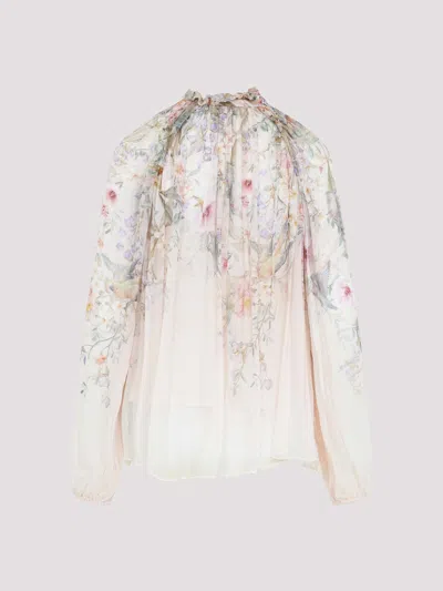 Zimmermann 'rebellion' Multicolor Blouse With Bow Detail On The Front And All-over Floral Motif In Viscose Woma