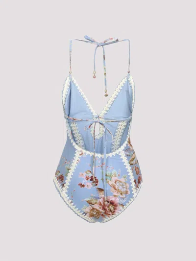 Zimmermann Triangle Bikini Top With Scalloped Trim And Detachable Straps In Blue