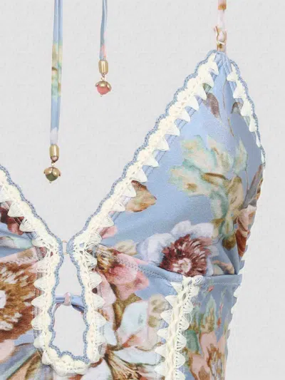 Zimmermann Triangle Bikini Top With Scalloped Trim And Detachable Straps In Blue