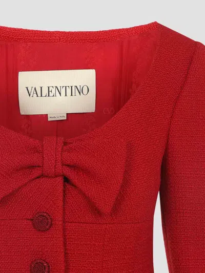 Valentino Womens Bow-embroidered Scoop-neck Tweed Jacket Paris In Red