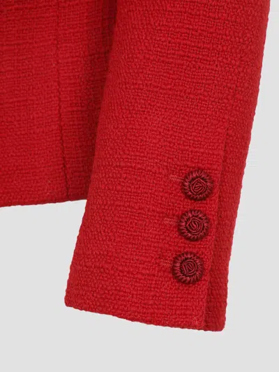 Valentino Womens Bow-embroidered Scoop-neck Tweed Jacket Paris In Red