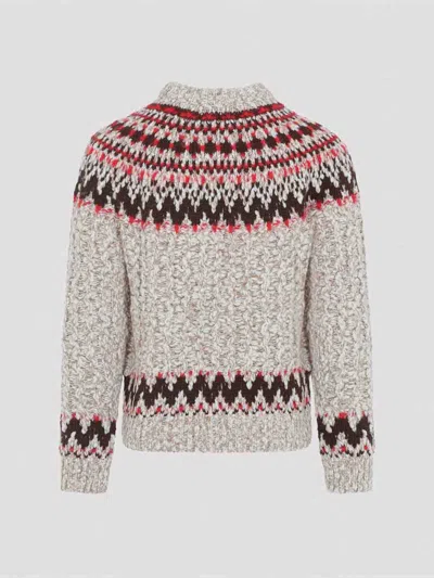 Moncler Jacquard Wool Blend Sweater With Geometric Pattern In Neutral