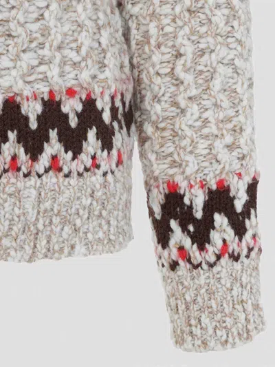 Moncler Jacquard Wool Blend Sweater With Geometric Pattern In Neutral