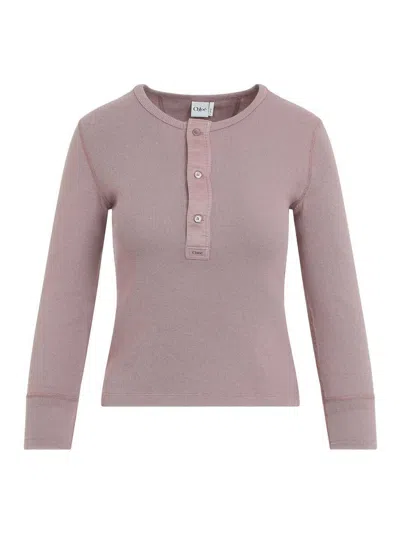 Chloé Knit Pullover Long Sleeves Crew Neck Ribbed In Pink