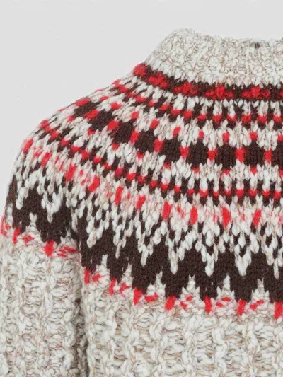 Moncler Jacquard Wool Blend Sweater With Geometric Pattern In Neutral