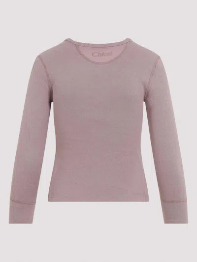 Chloé Knit Pullover Long Sleeves Crew Neck Ribbed In Pink