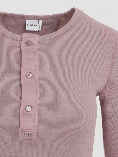 Chloé Knit Pullover Long Sleeves Crew Neck Ribbed In Pink