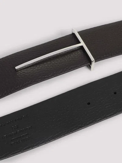 Tom Ford Dark Brown Reversible Textured Silver Buckle Belt In Metallic