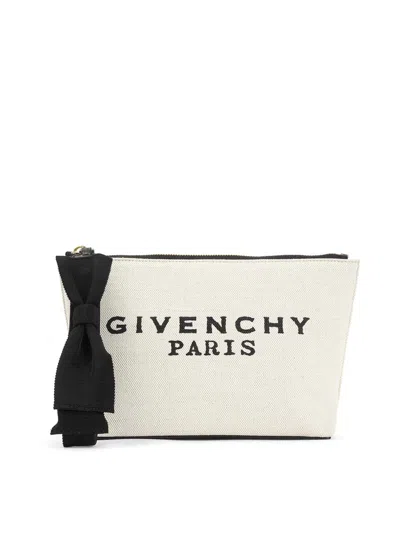 Givenchy Embroidered Logo Cotton Linen Canvas Pouch In Sand