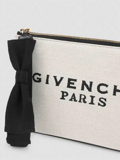 Givenchy Embroidered Logo Cotton Linen Canvas Pouch In Sand