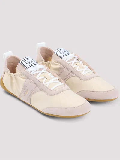 Chloé Kick Beige Sneaker With Side Lettering Logo And Elasticated Details In Fabric Woman In Sand