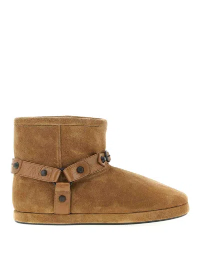 Balenciaga Alaska Studded Leather-trimmed Fleece-lined Suede Ankle Boots In Brown
