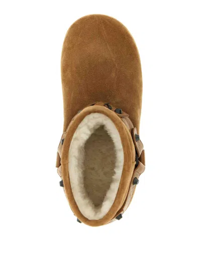Balenciaga Alaska Studded Leather-trimmed Fleece-lined Suede Ankle Boots In Brown