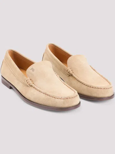 Tod's Beige Loafers With Embossed Logo And Stud Details On The Back In Leather Woman In Brown