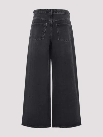 Agolde 'elson' Black Jeans With Double-layered Waist And Leather Details In Denim Woman