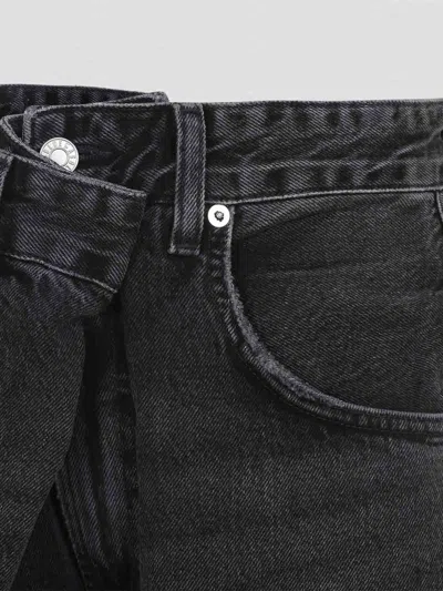 Agolde 'elson' Black Jeans With Double-layered Waist And Leather Details In Denim Woman