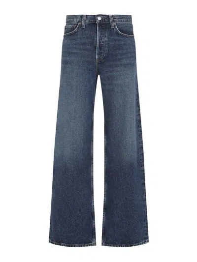 Agolde Blue Arc Jeans With Logo Patch On The Back And Wide Leg In Denim For Women