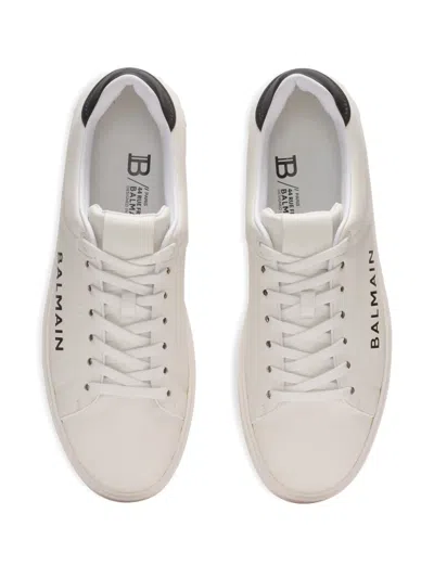 Balmain Calfskin Logo Motif Lace-up Sneakers With Black Heel Counter In Multi