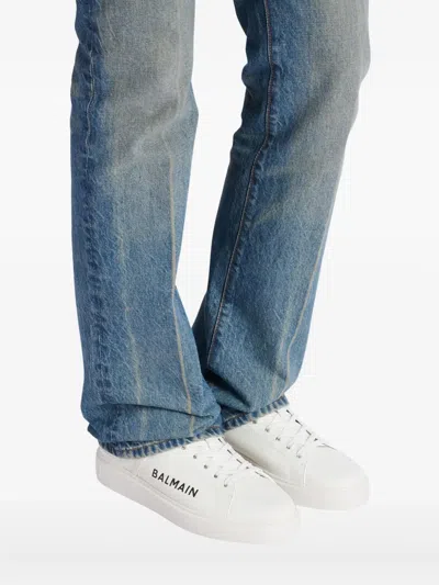 Balmain Calfskin Logo Motif Lace-up Sneakers With Black Heel Counter In Multi