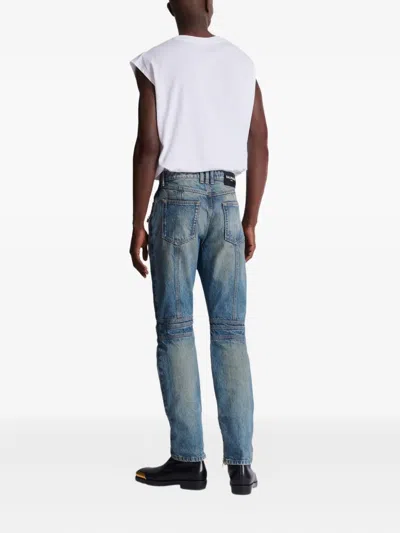 Balmain Biker Zip-pocket Cotton Jeans In Multi