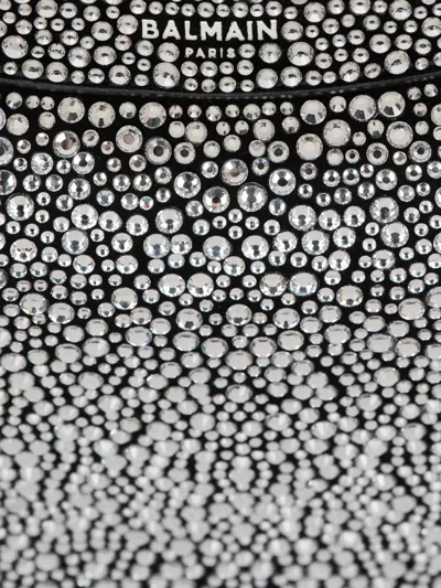 Balmain Mini Embellished Suede Ebene Top-handle Bag In Multi