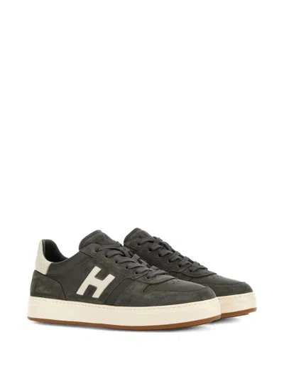 Hogan Dark Grey Suede Overlay Sneakers In Gray