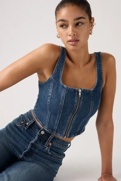 Levi's Seamed Zip Bustier Top In Blue