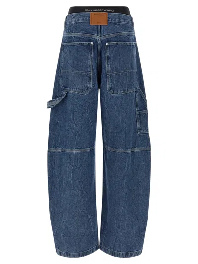 Alexander Wang Alexanderwang. T Prestyled High Rise Oversized Jeans With Logo Elastic In Deep Blue