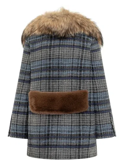 Ava Adore Fur-collar Checked-pattern Coat In Multi