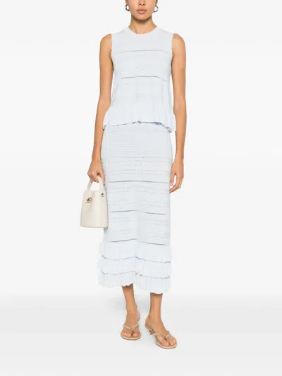 Maje Ruffled Midi Skirt In Blue