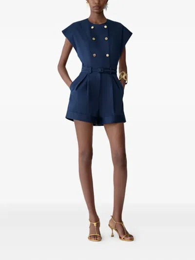 Carolina Herrera Double-breasted Romper With Belt In Blue