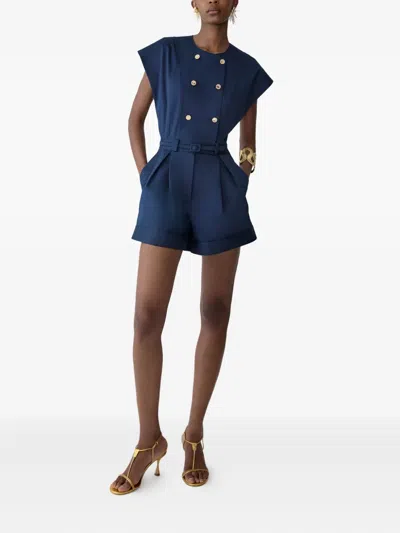 Carolina Herrera Double-breasted Romper With Belt In Blue