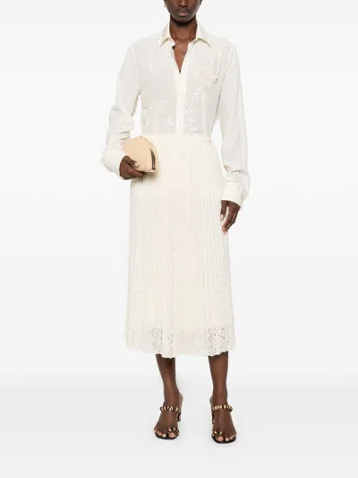 Ermanno Scervino Pleated Floral Midi Skirt In White