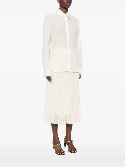 Ermanno Scervino Silk Shirt Embroidered Long Sleeves Sheer Design In White