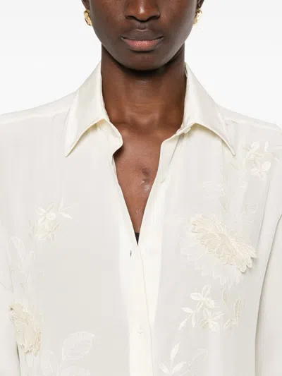 Ermanno Scervino Silk Shirt Embroidered Long Sleeves Sheer Design In White