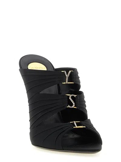 Saint Laurent Emilie Mules Open Toe Stiletto Heel In Black