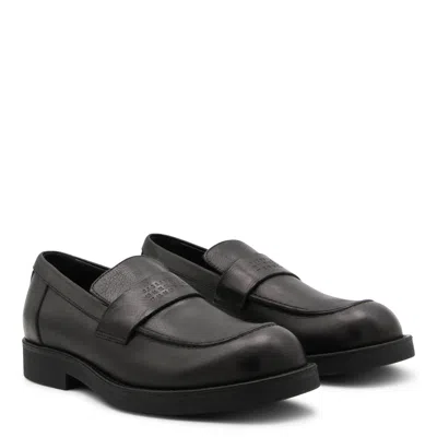 Mm6 Maison Margiela Black Calf Leather Bos Taurus Slip-on Loafers