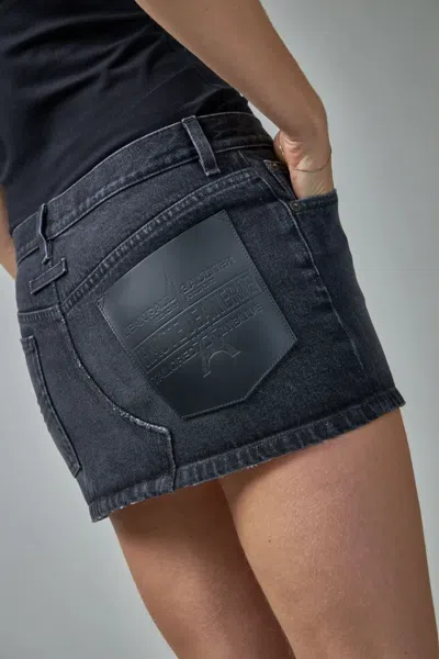 Jean Paul Gaultier Denim Mini Skirt With Leather Pocket In Black