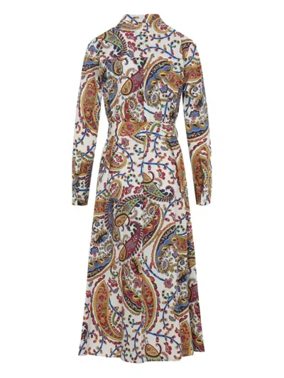 Etro Midi Shirt Dress With Belt In Brown