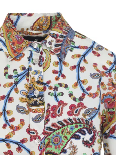 Etro Midi Shirt Dress With Belt In Brown