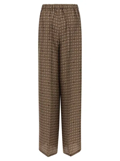 Max Mara Vischio Printed Silk Satin Wide-leg Pants In Brown