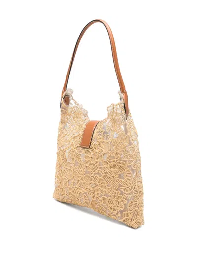 Ermanno Scervino Medium Hobo Bag Lace Overlay Leather Handles