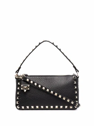 Valentino Rockstud Small Black Grainy Leather Crossbody Bag In Black